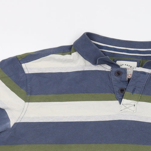 Fat Face Mens Blue Striped Cotton Polo Size L Collared Button