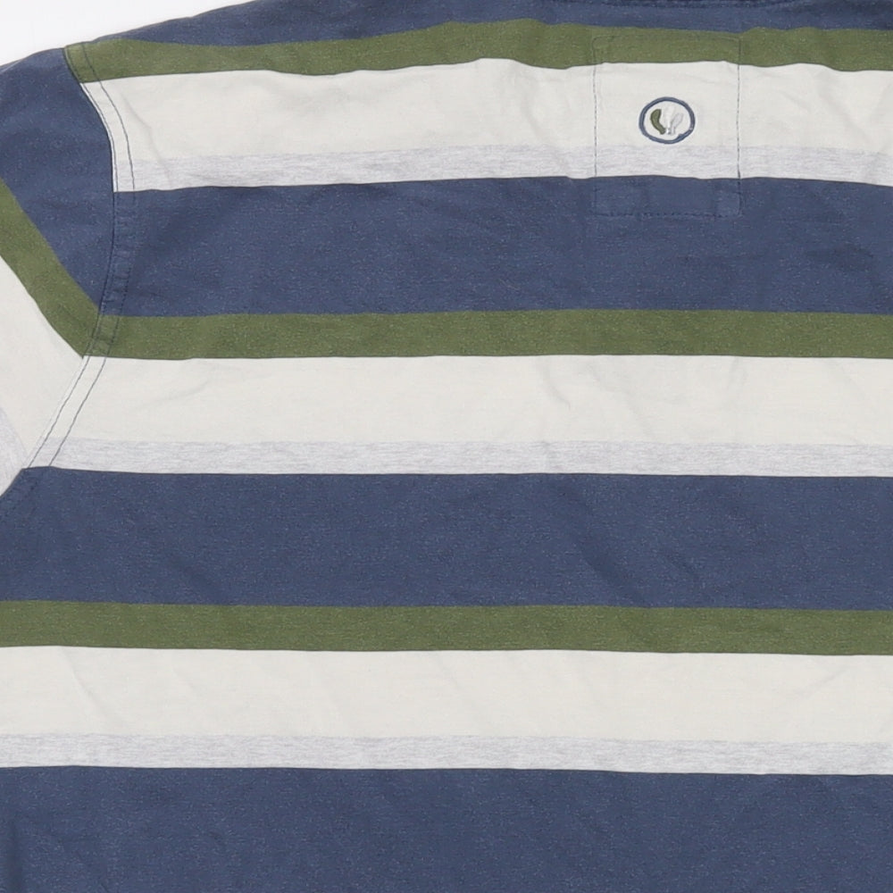 Fat Face Mens Blue Striped Cotton Polo Size L Collared Button