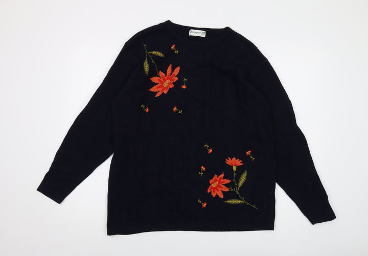 Jumper Womens Blue Crew Neck Cotton Pullover Jumper Size L
