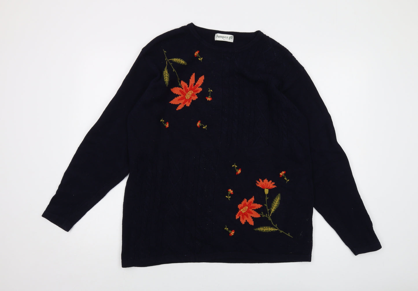 Jumper Womens Blue Crew Neck Cotton Pullover Jumper Size L