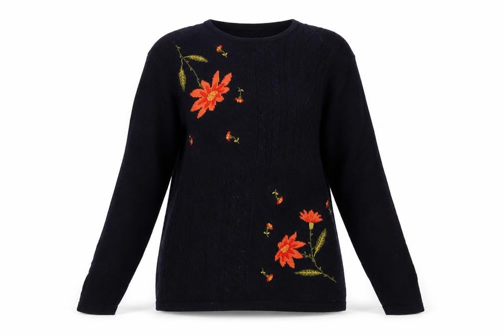 Front view of Jumper women’s blue crew neck cotton jumper, size L