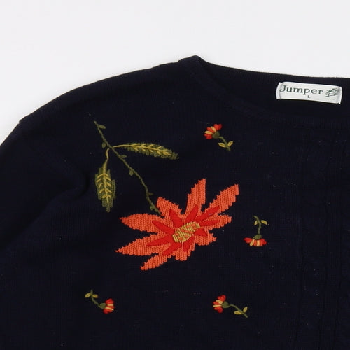 Jumper Womens Blue Crew Neck Cotton Pullover Jumper Size L