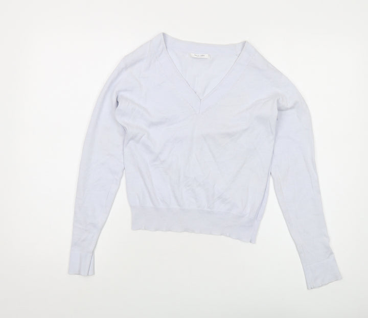 Sand Womens Blue V-Neck Cotton Pullover Jumper Size S