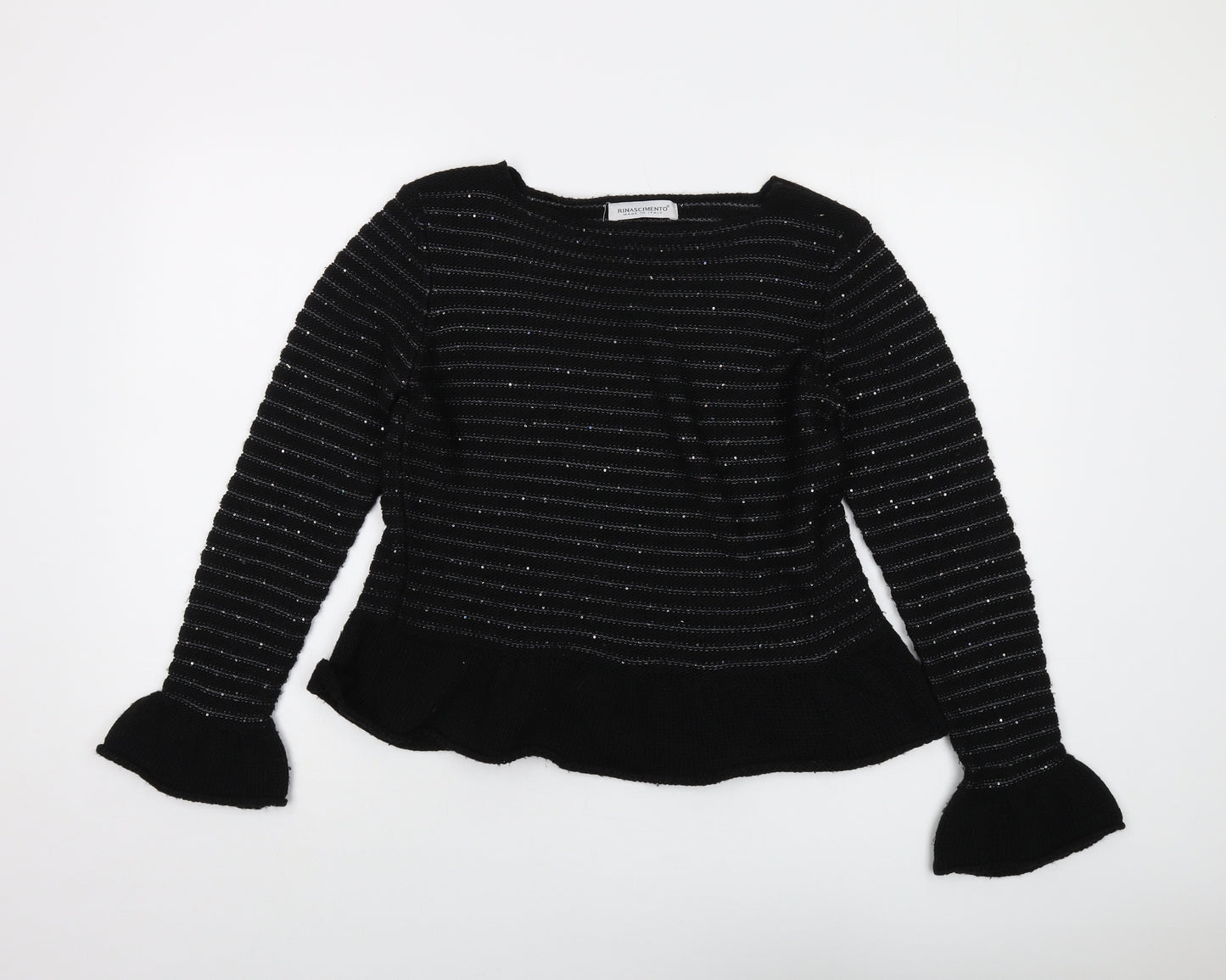 Rinascimento Womens Black Round Neck Acrylic Pullover Jumper Size L