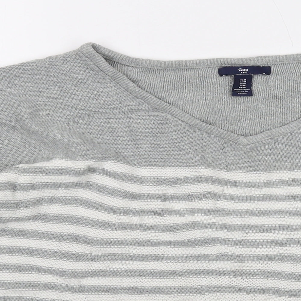 Gap Womens Gold V-Neck Striped Cotton Pullover Jumper Size M