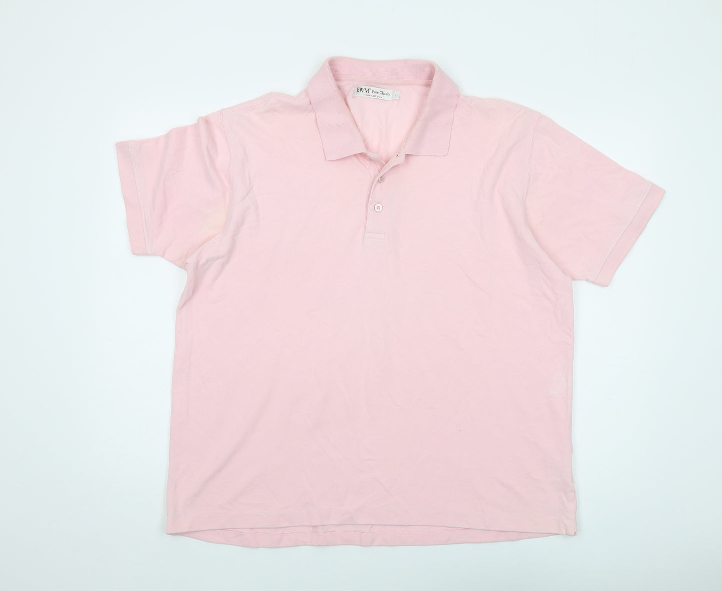 EWM Mens Pink Cotton Polo Size L Collared Button