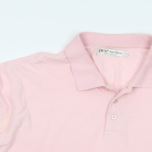 EWM Mens Pink Cotton Polo Size L Collared Button