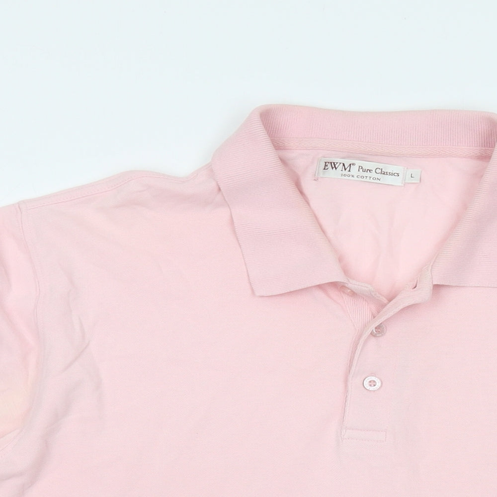 EWM Mens Pink Cotton Polo Size L Collared Button