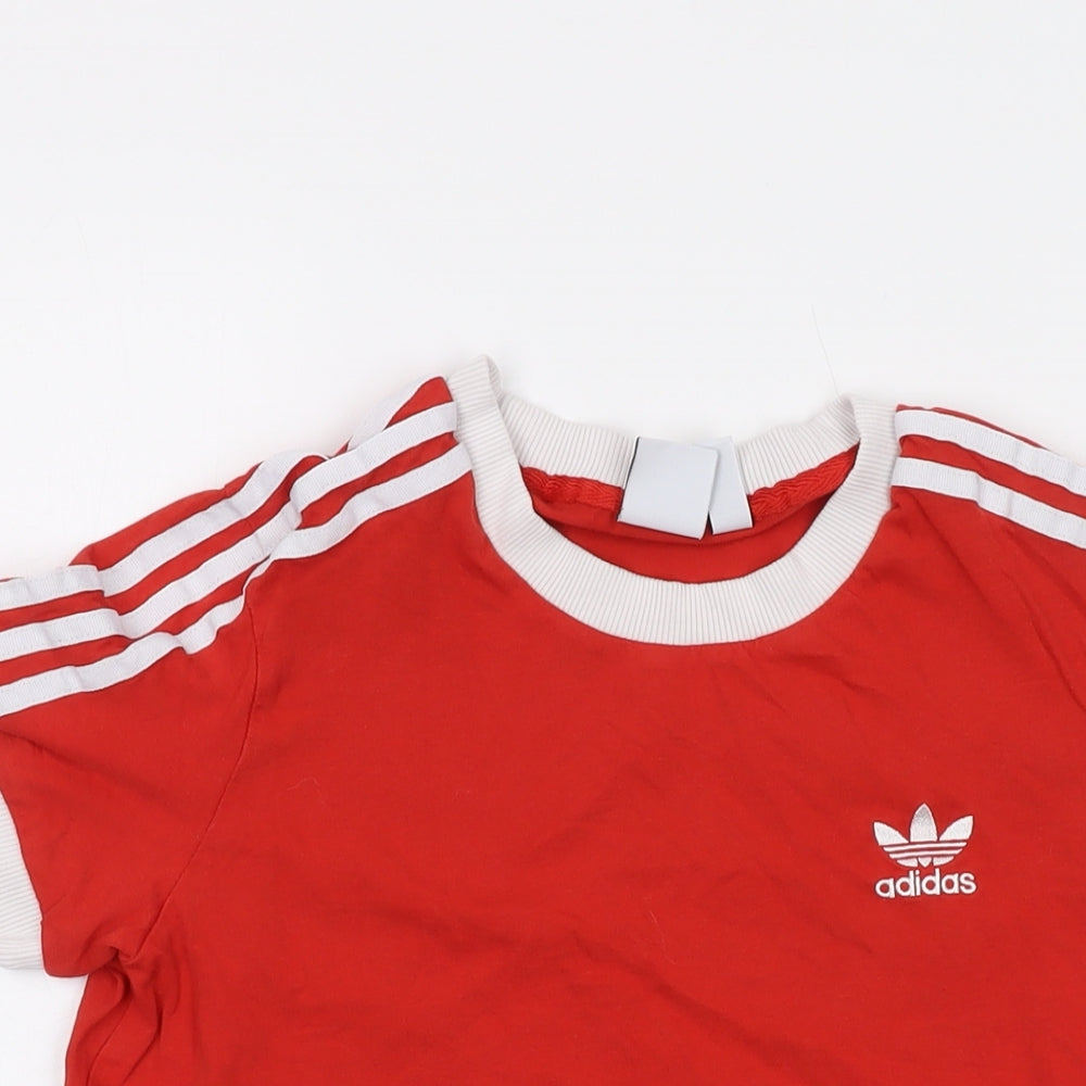 adidas Womens Red Cotton Basic T-Shirt Size 10 Crew Neck