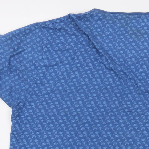 JACK & JONES Mens Blue Geometric Cotton T-Shirt Size XL Crew Neck