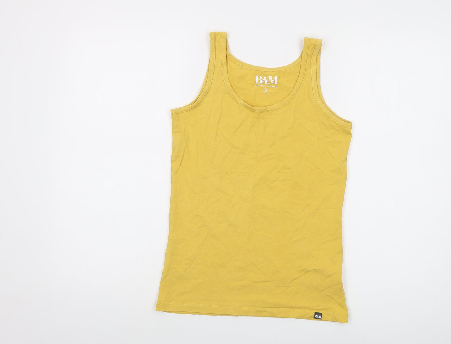Bam Womens Yellow Cotton Basic T-Shirt Size 10 Round Neck