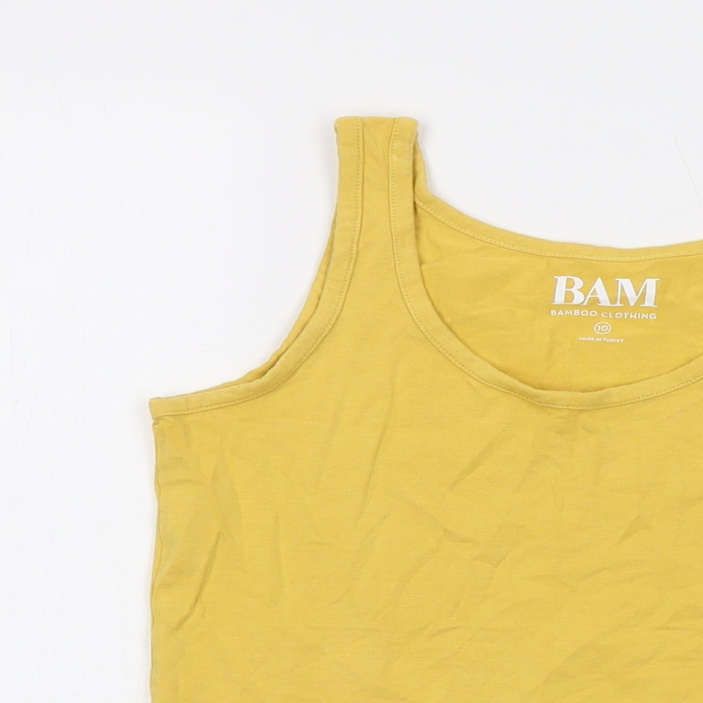Bam Womens Yellow Cotton Basic T-Shirt Size 10 Round Neck