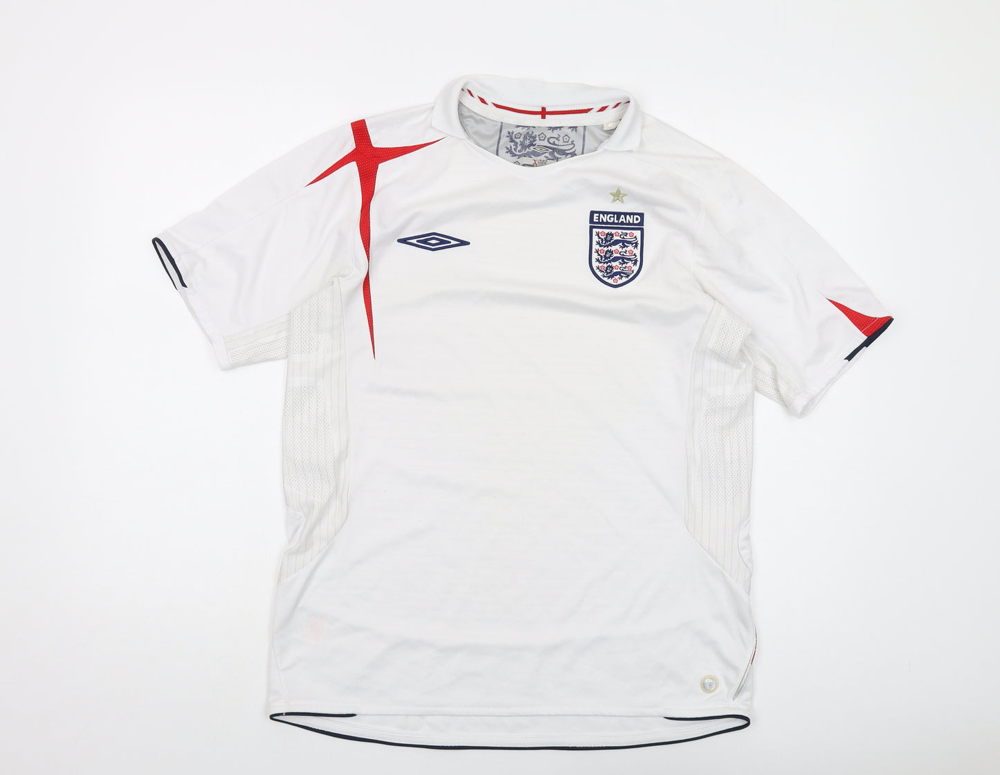 Umbro Mens White Polyester T-Shirt Size M V-Neck - England