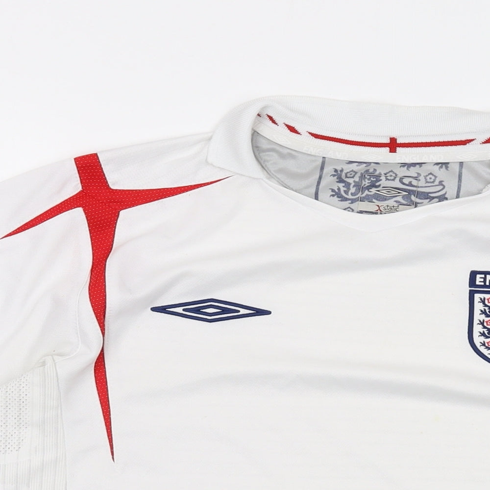 Umbro Mens White Polyester T-Shirt Size M V-Neck - England