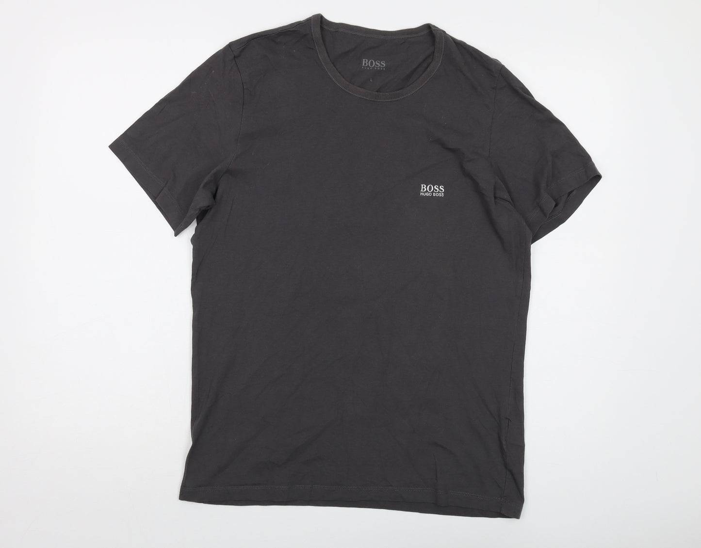 Boss Mens Grey Cotton T-Shirt Size L Crew Neck