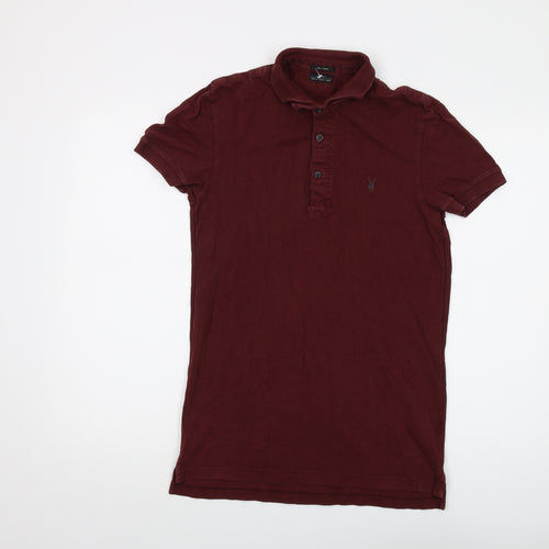 AllSaints Mens Red Cotton Polo Size S Collared Button