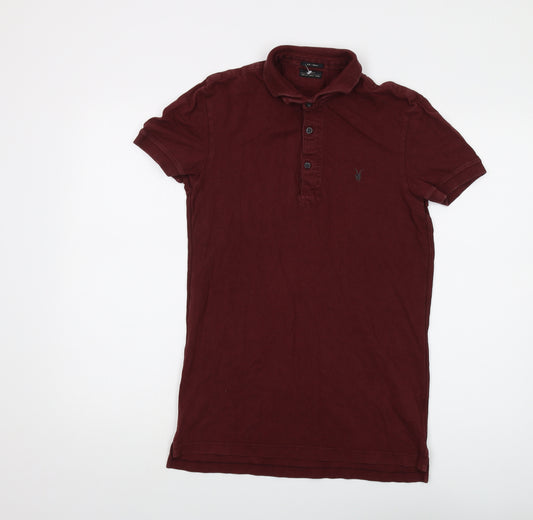 AllSaints Mens Red Cotton Polo Size S Collared Button