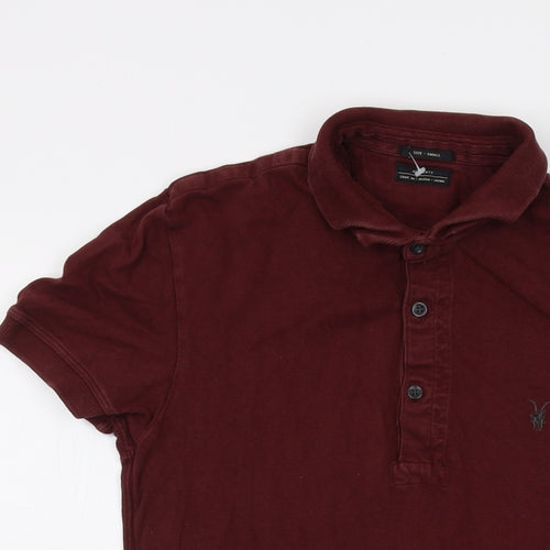 AllSaints Mens Red Cotton Polo Size S Collared Button