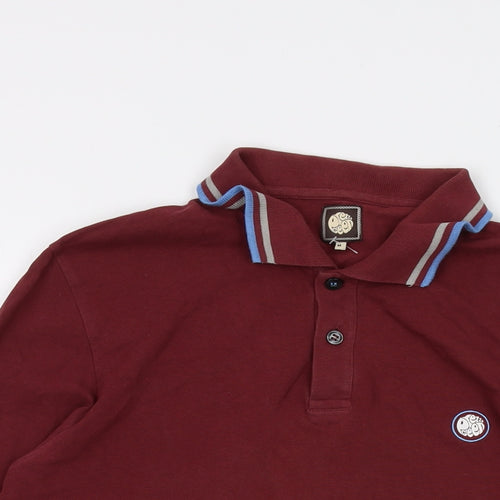 Pretty Green Mens Red Cotton Polo Size M Collared Button