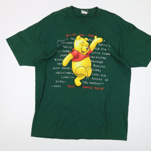 Disney Mens Green Cotton T-Shirt Size XL Crew Neck - Winnie the Pooh