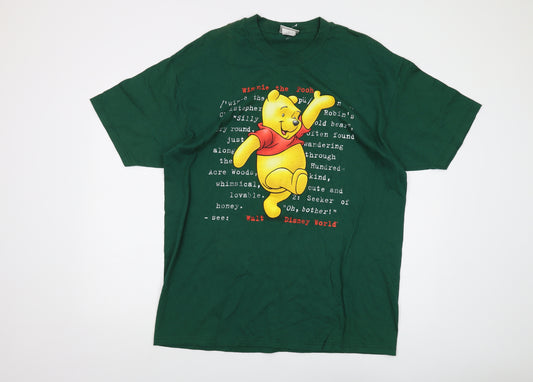 Disney Mens Green Cotton T-Shirt Size XL Crew Neck - Winnie the Pooh