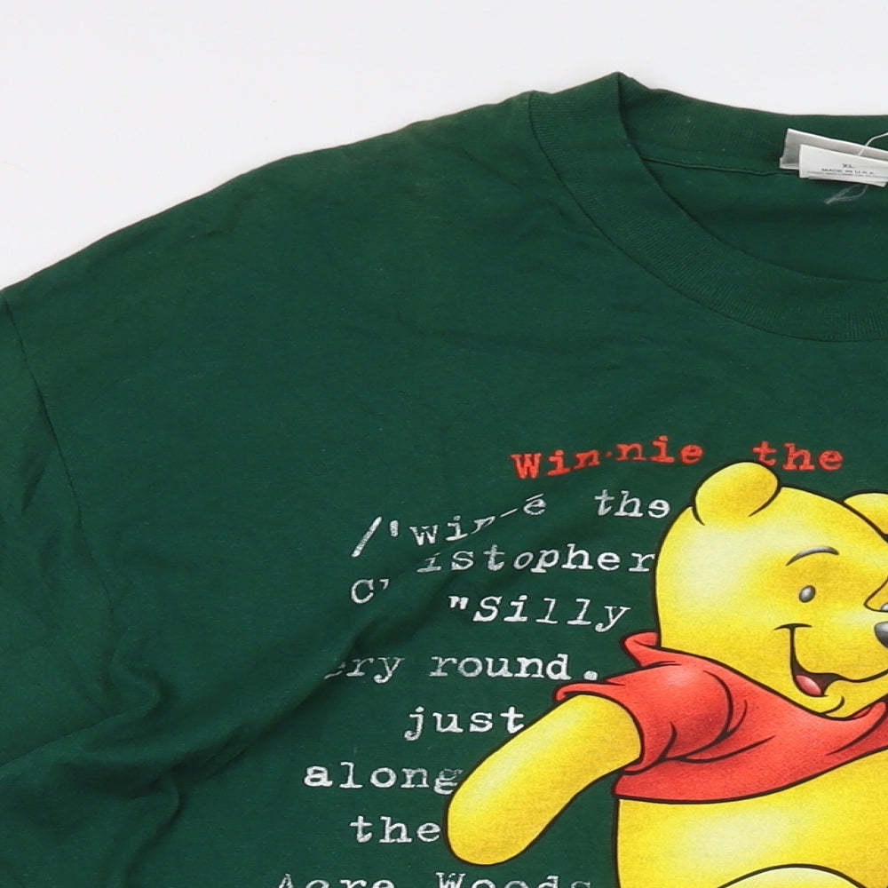 Disney Mens Green Cotton T-Shirt Size XL Crew Neck - Winnie the Pooh