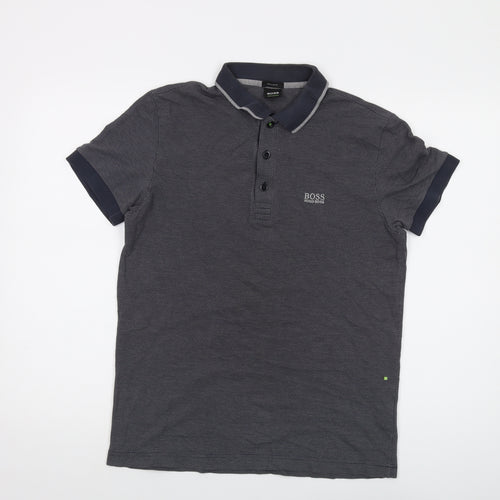 Boss Mens Blue Cotton Polo Size S Collared Button