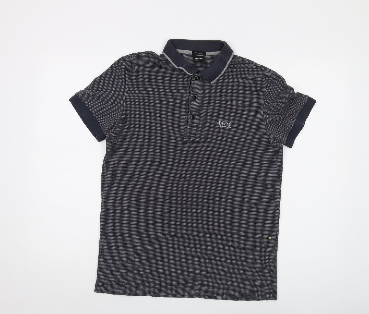 Boss Mens Blue Cotton Polo Size S Collared Button