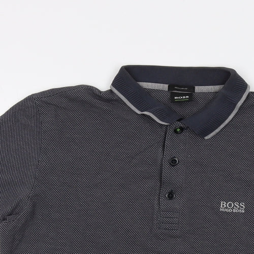 Boss Mens Blue Cotton Polo Size S Collared Button