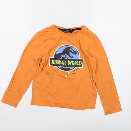 Jurassic World Boys Orange Cotton Basic T-Shirt Size 6-7 Years Crew Neck Pullover