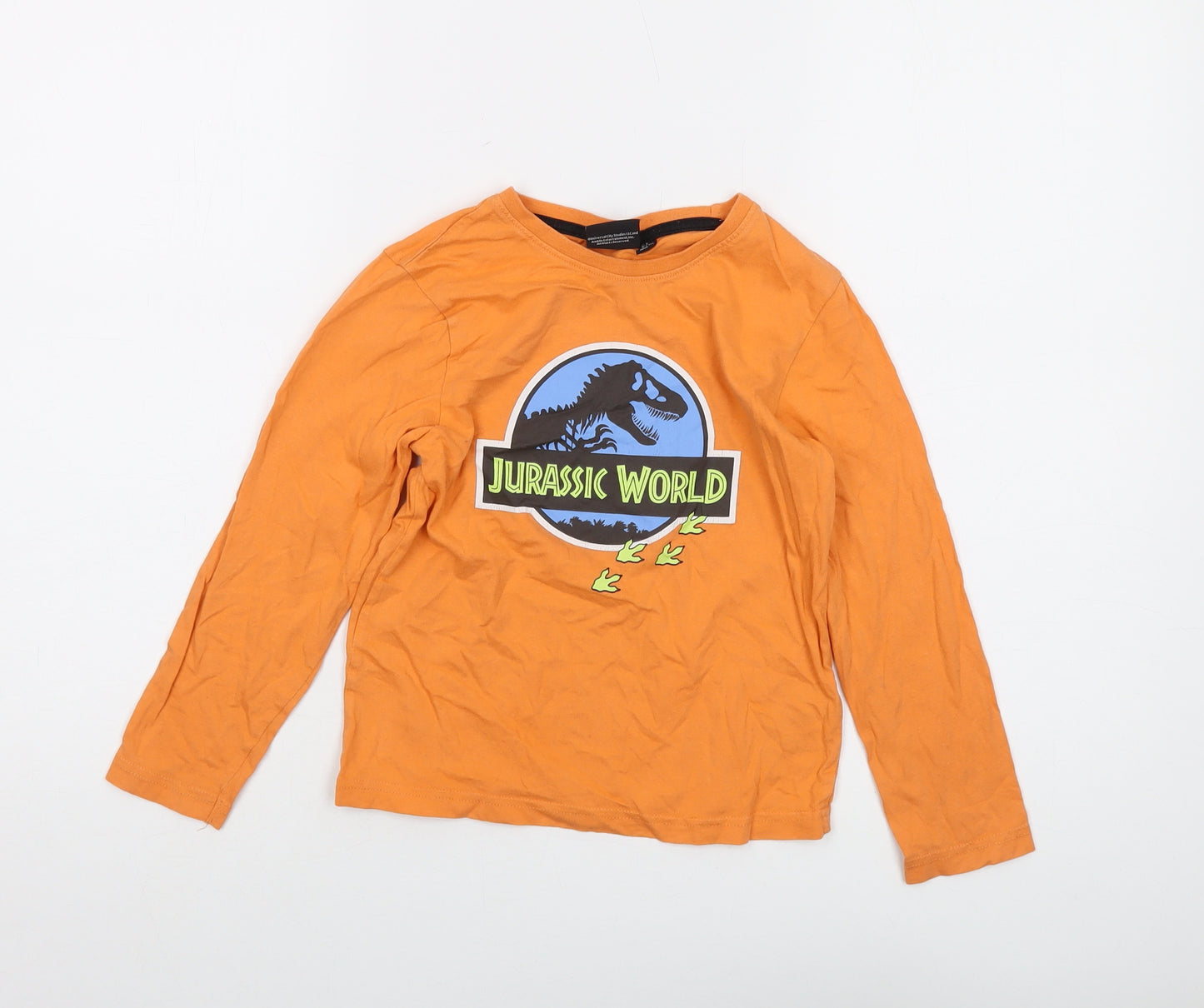 Jurassic World Boys Orange Cotton Basic T-Shirt Size 6-7 Years Crew Neck Pullover