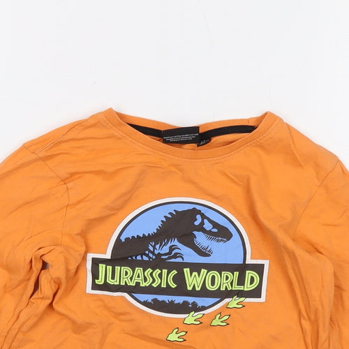 Jurassic World Boys Orange Cotton Basic T-Shirt Size 6-7 Years Crew Neck Pullover