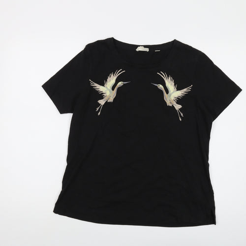 Fat Face Womens Black Cotton Basic T-Shirt Size 12 Round Neck