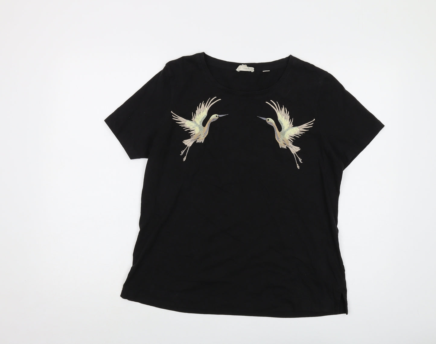 Fat Face Womens Black Cotton Basic T-Shirt Size 12 Round Neck