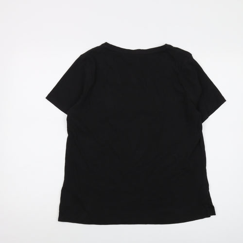 Fat Face Womens Black Cotton Basic T-Shirt Size 12 Round Neck