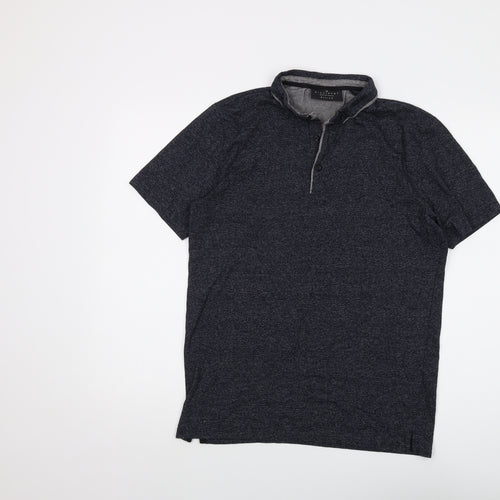 Dissident Mens Blue Cotton Polo Size M Collared Button