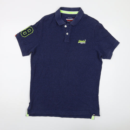 Superdry Mens Blue Cotton Polo Size XL Collared Button