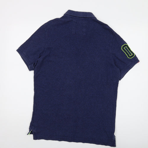 Superdry Mens Blue Cotton Polo Size XL Collared Button
