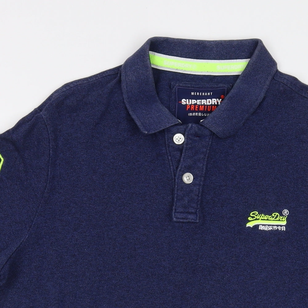 Superdry Mens Blue Cotton Polo Size XL Collared Button