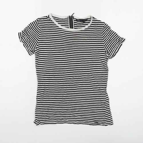 Armani Exchange Womens Black Striped Viscose Basic T-Shirt Size 2XS Round Neck