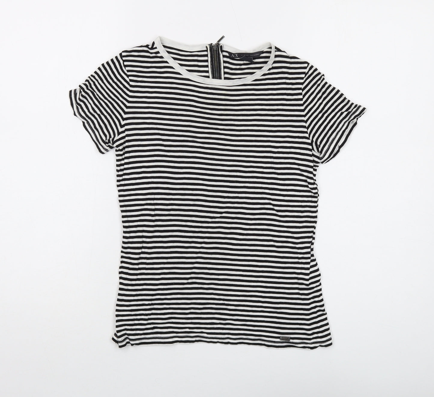 Armani Exchange Womens Black Striped Viscose Basic T-Shirt Size 2XS Round Neck