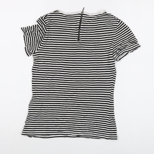 Armani Exchange Womens Black Striped Viscose Basic T-Shirt Size 2XS Round Neck