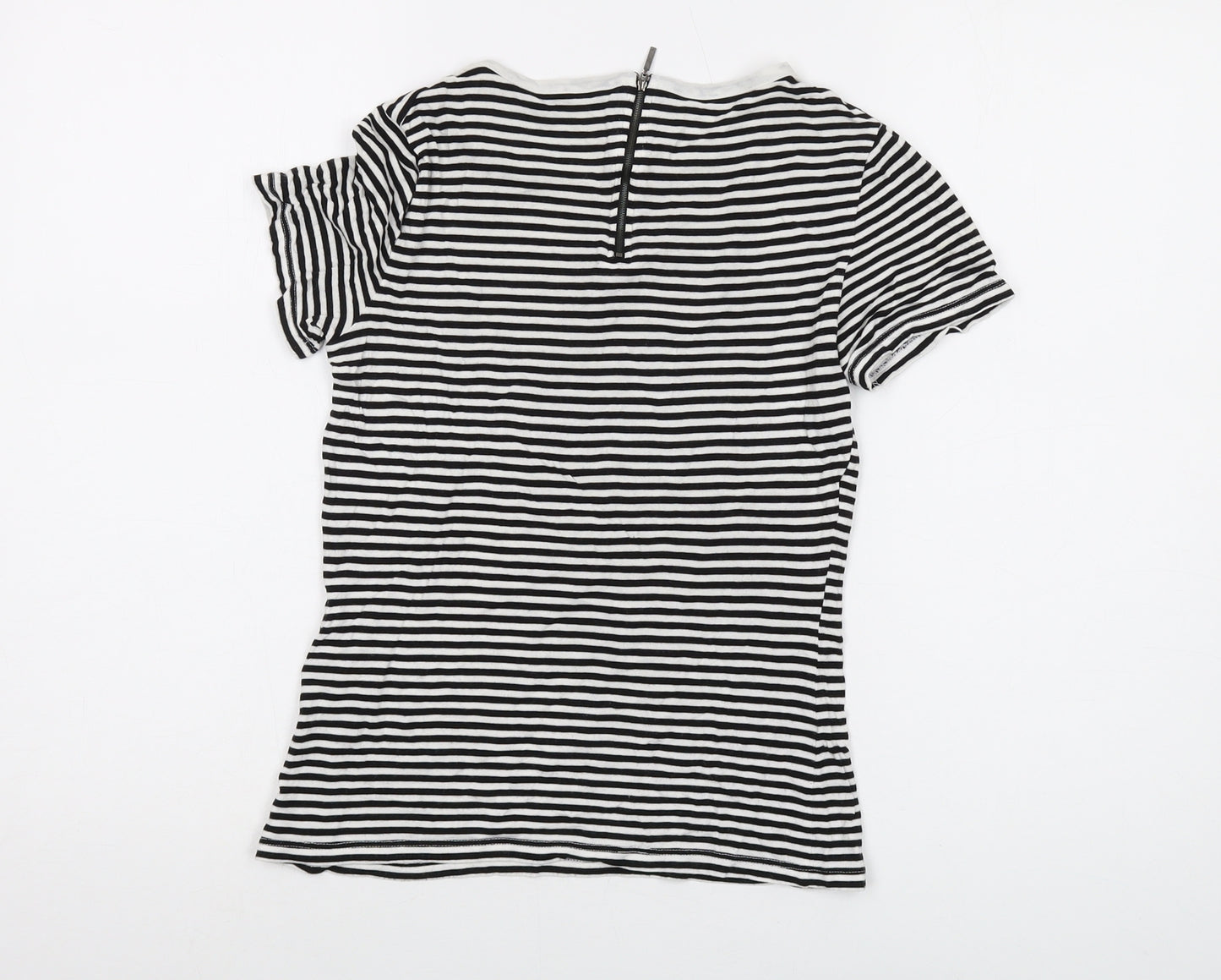 Armani Exchange Womens Black Striped Viscose Basic T-Shirt Size 2XS Round Neck