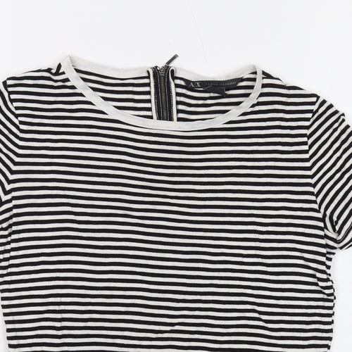 Armani Exchange Womens Black Striped Viscose Basic T-Shirt Size 2XS Round Neck
