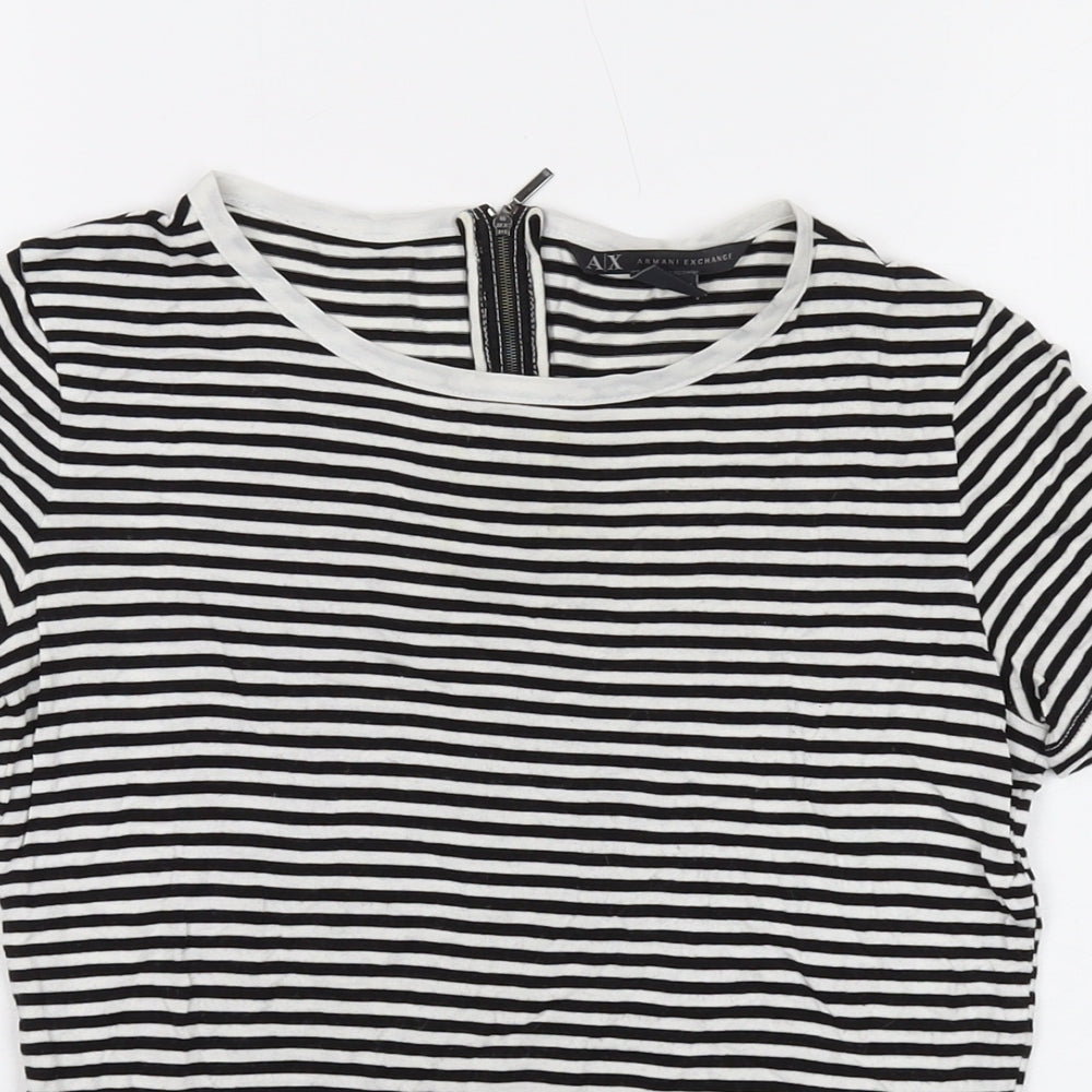 Armani Exchange Womens Black Striped Viscose Basic T-Shirt Size 2XS Round Neck