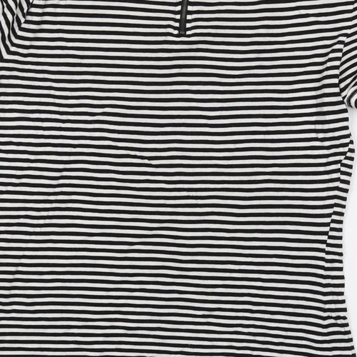 Armani Exchange Womens Black Striped Viscose Basic T-Shirt Size 2XS Round Neck