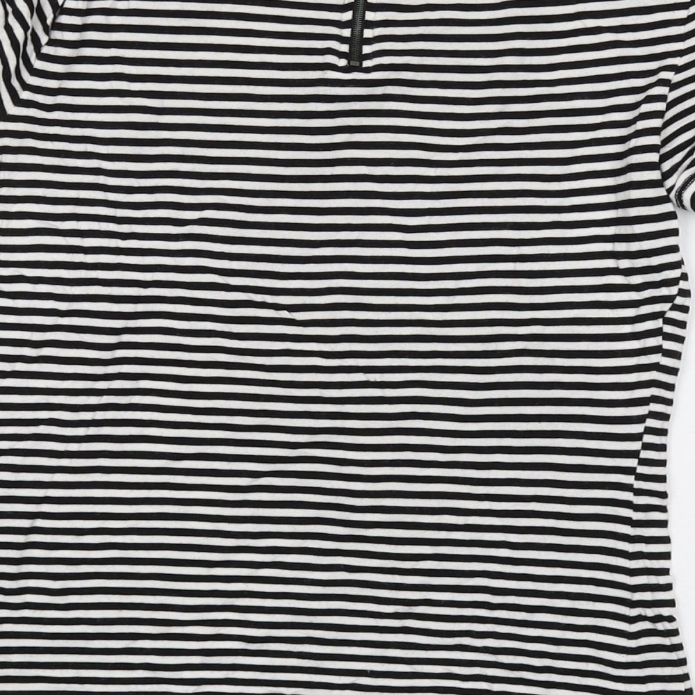 Armani Exchange Womens Black Striped Viscose Basic T-Shirt Size 2XS Round Neck