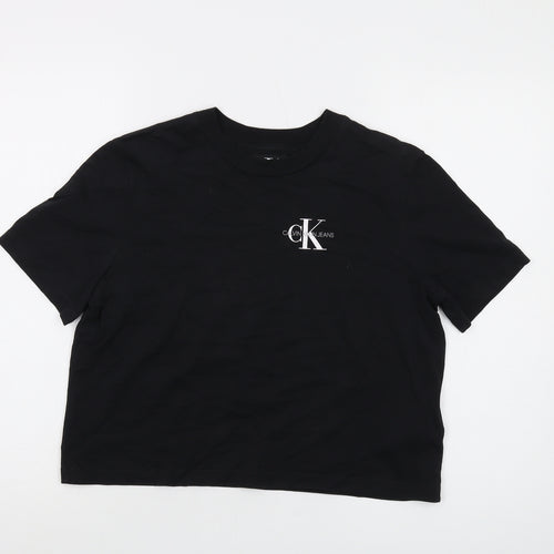 Calvin Klein Womens Black Cotton Basic T-Shirt Size L Crew Neck