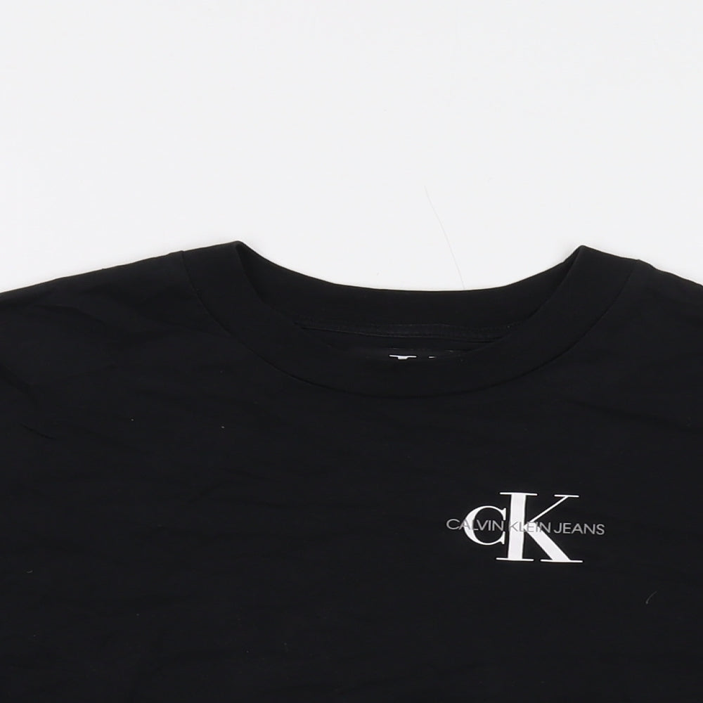 Calvin Klein Womens Black Cotton Basic T-Shirt Size L Crew Neck