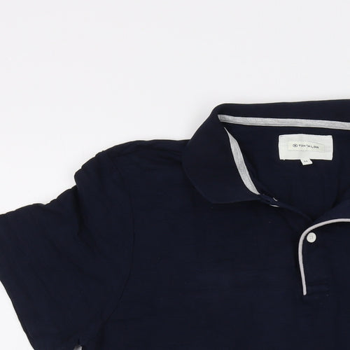 TOM TAILOR Mens Blue Cotton Polo Size M Collared Button